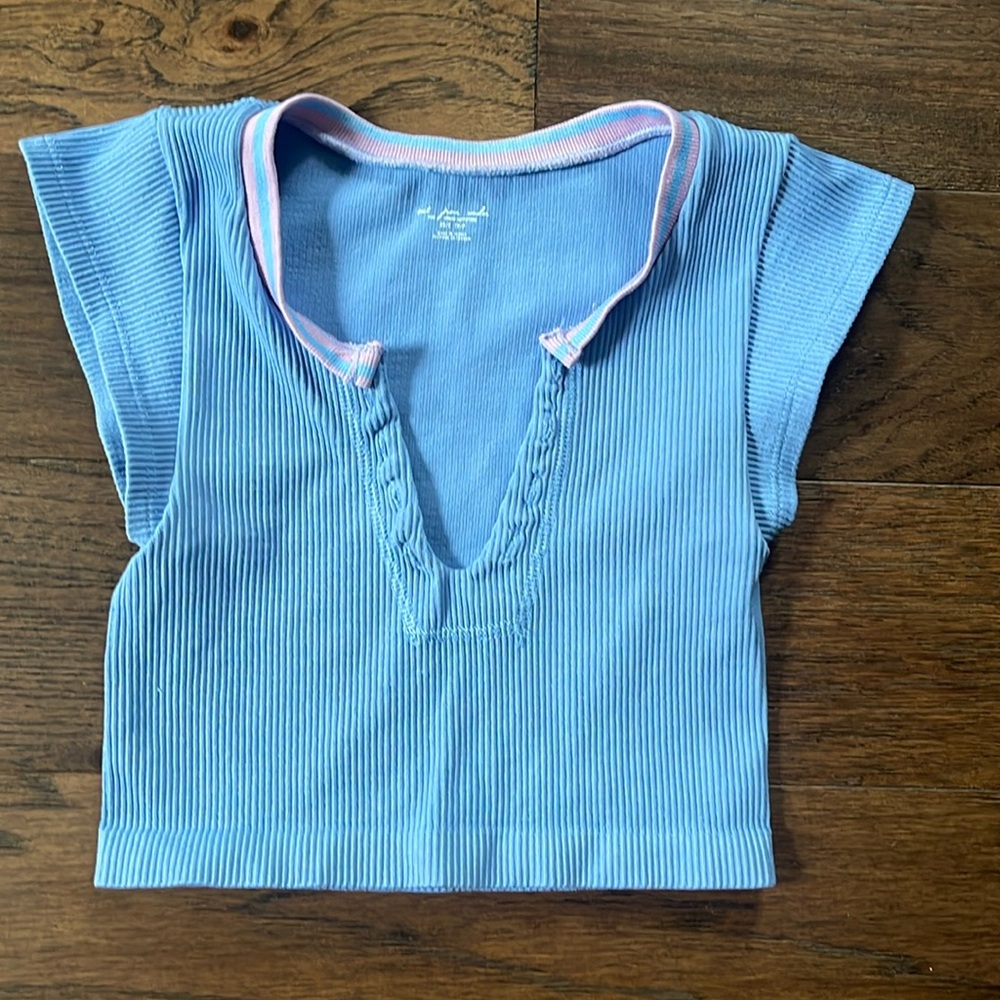 Urban Outfitters OU Out From Under short sleeve crop shirt S/XS Blue